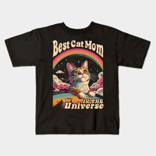 Best Cat Mom In The Universe 60s 70s Hippie Aesthetic Women Kids T-Shirt